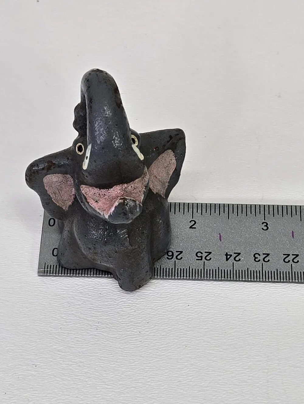 VTG Cast Iron Elephant Bottle Opener Figural Paperweight Trunk Up Pink Mouth #1